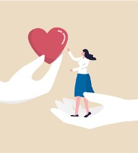 An illustration of a woman reaching for a heart, representing General Counseling in Dunlap IL