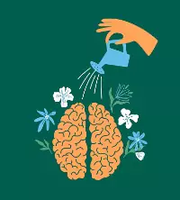 An illustration of a water can watering a brain, helping it stay healthy